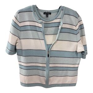 NWOT St John Sport 2 Pc Stripe Zip Knit Sweater & Tank Blue Black & White Sz L